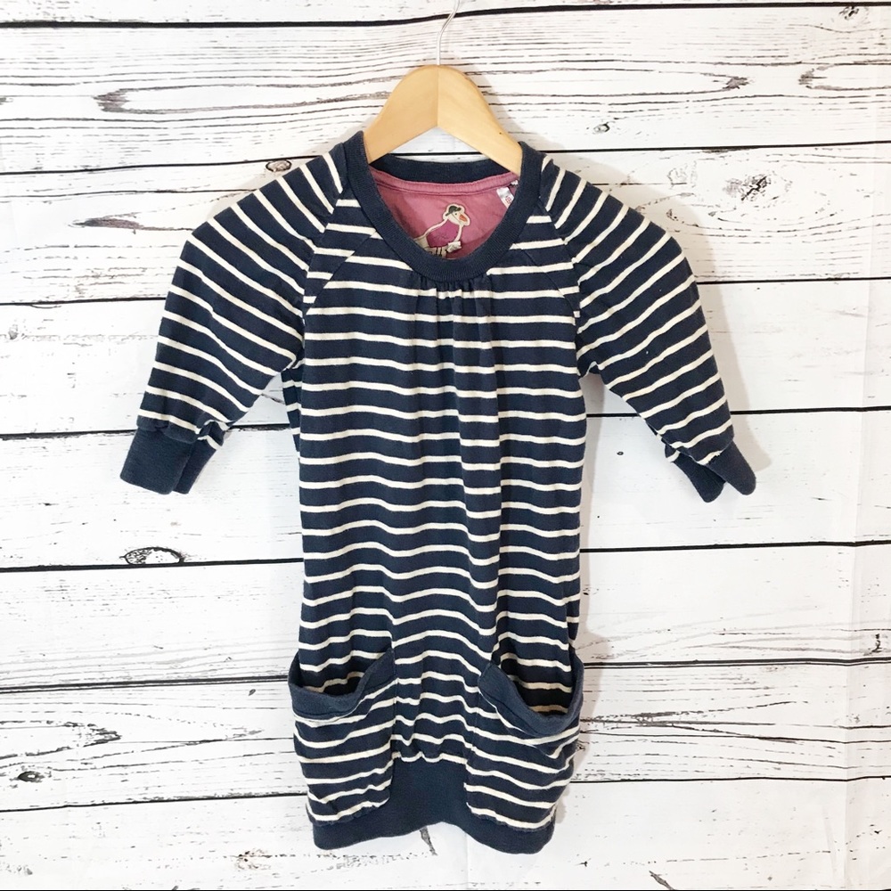 Joules Girls Navy Cream Stripe Crewneck Knit Tunic Front Pockets Nautical Size 8